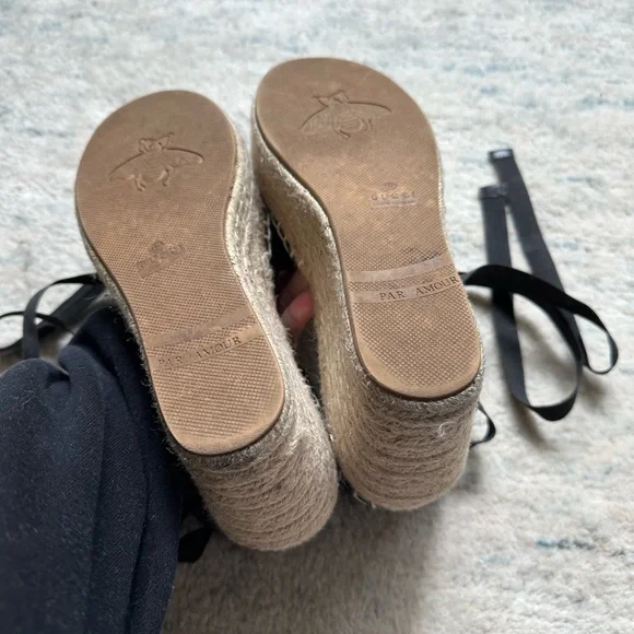 Gucci Charlotte Marmont Espadrilles Platform Wedge Heels Black Leather 8.5/9 - Picture 6 of 11